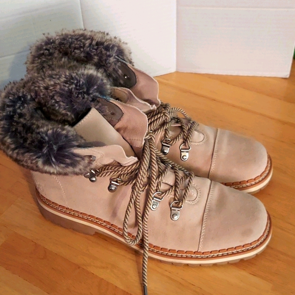 Sam Edelman Bowen Faux Fur Trim Leather Hiking Boots US 9M EUR 39